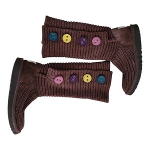 Kid's UGG Australia Crochet Knit Button Sweater Cardy II Boots Brown 2